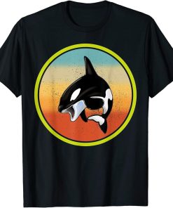 Orca Family Vintage Retro Art, Orca Sunset Whale Family T-Shirt