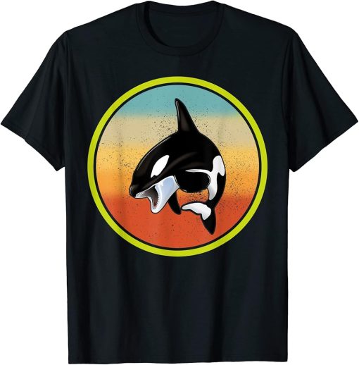 Orca Family Vintage Retro Art, Orca Sunset Whale Family T-Shirt