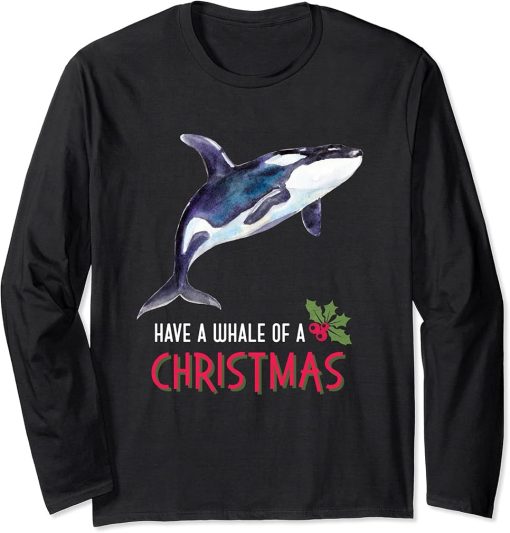 Christmas Holiday Orca Lovers Whales Sea Pandas Graphic Long Sleeve T-Shirt